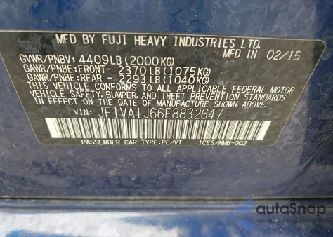 2015 Subaru Wrx Limited z USA, uszkodzony, nr VIN JF1VA1J66F8832647